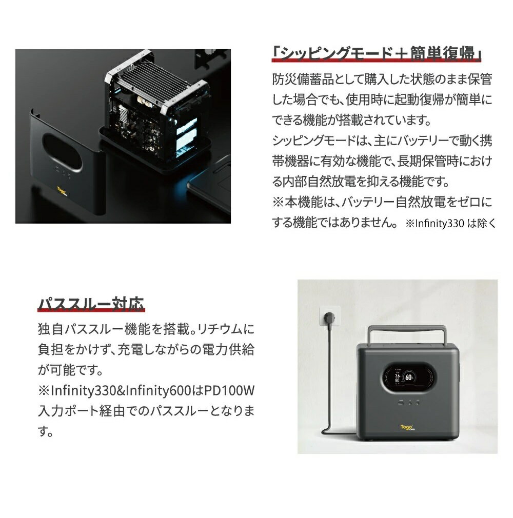 【送料無料】Togo POWER INFINITY1800【0443】ポータブル電源 リン酸鉄 リチウム 防災推奨 アウトドア キャンプ 災害対策 停電 スマートフォン 大容量 AC DC USB-A USB-C PD 100W LED パススルー コンパクト 長寿命コンピューケース