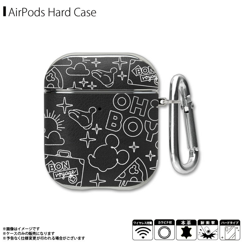 AirPods ケース レザーケース ディズニーキャラクター PG-DAPSLP01MKY【6575】PUレザー 箔押し 耐衝撃 カラビナ付き ミッキーマウス ブラックPGA