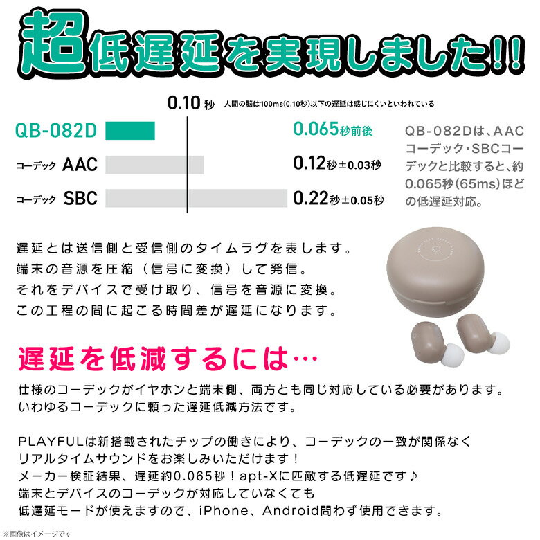 送料無料 ワイヤレスイヤホン Bluetooth 5.1 低遅延モード搭載 AAC SBC 高音質 QB-082DBG【8152】TrueWireless ブルートゥース 完全ワイヤレスイヤホン IPX4　左 右 両耳 片耳 小型 ベージュクオリティトラストジャパン