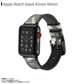 【即納】【残りわずか】Apple watch series 6 SE 5 4 3 2 1 42mm 44mm レザーバンド ML-AWBAQ9-4244GR【1634】アップルウォッチ 革 交換バンド 腕時計ベルト カジュアル 迷彩 ミリタリー カモフラ グリーンROOX【在庫限り】