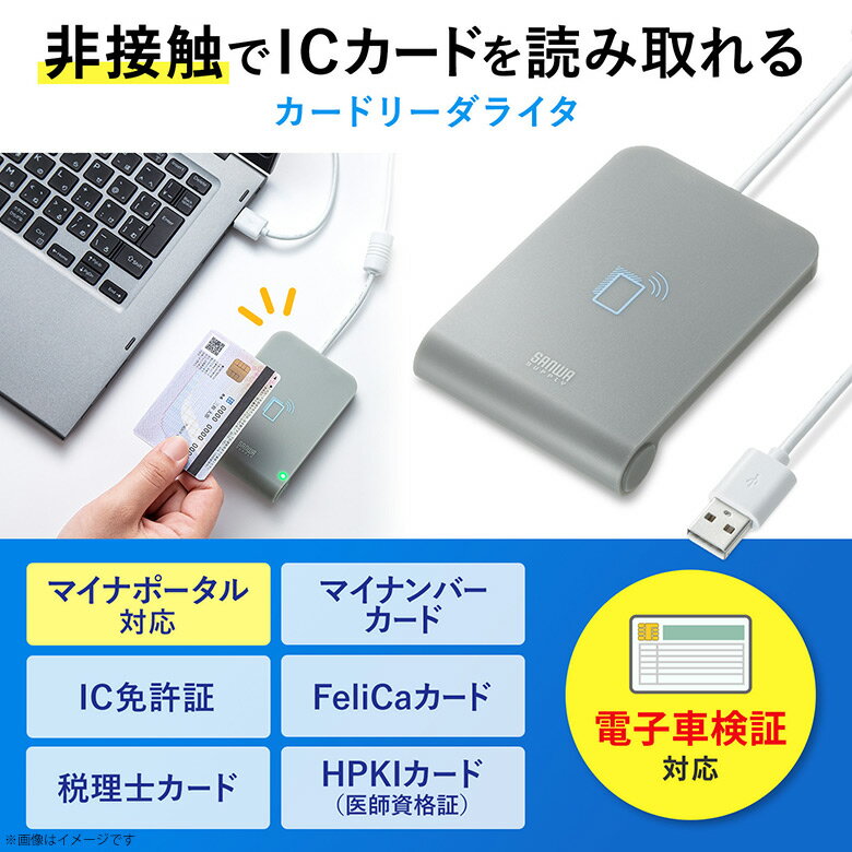 【即納】非接触型 ICカードリーダライタ ADR-MNICU3 【5220】 確定申告 電子車検証 HPKIカード 電子処方箋 税理士カード マイナンバーカード パソコン Windows Mac サンワサプライ