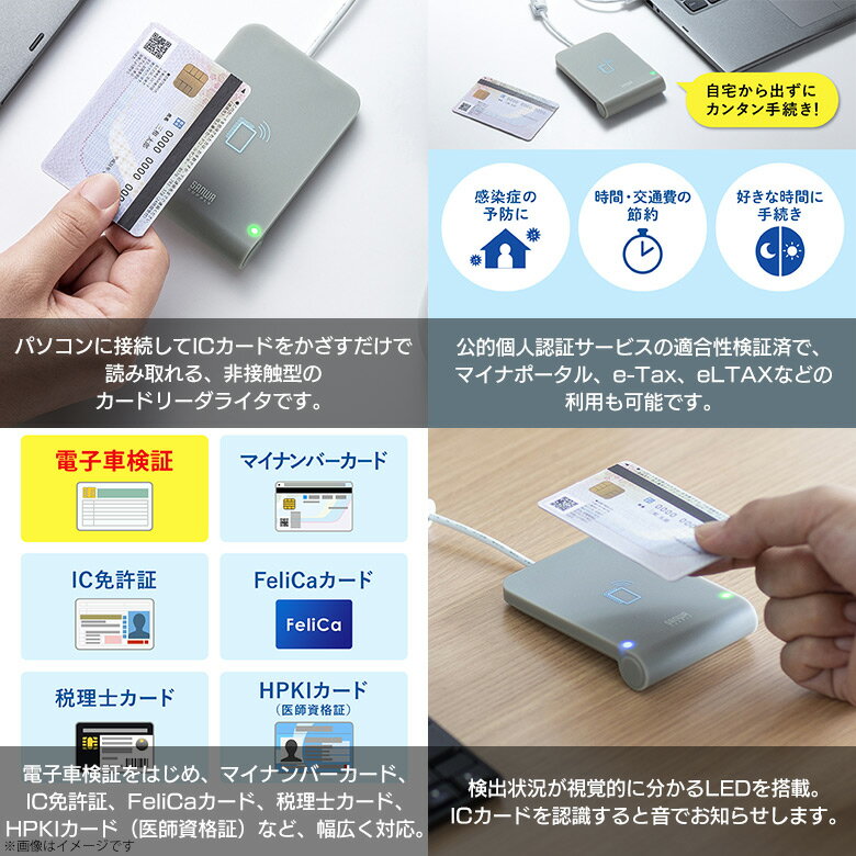 【即納】非接触型 ICカードリーダライタ ADR-MNICU3 【5220】 確定申告 電子車検証 HPKIカード 電子処方箋 税理士カード マイナンバーカード パソコン Windows Mac サンワサプライ