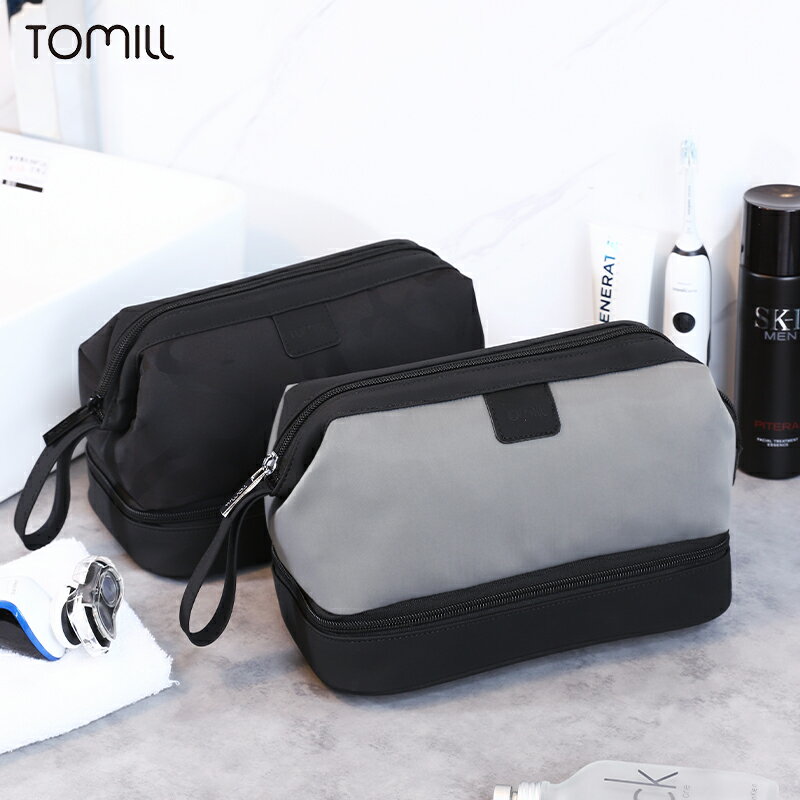 【再入荷！！】【tomill 男性用ポーチ】27x15x15CM 2段　2カラー防水 収納 バッグ 洗顔ポーチ メイクポーチ 防塵防水 便利 温泉 サウナ キャンピング ジム ヘルス プール 旅行 出張 家庭 海外 tomill バスルーム カッコイイ シンプル おしゃれ メンズ 男性用