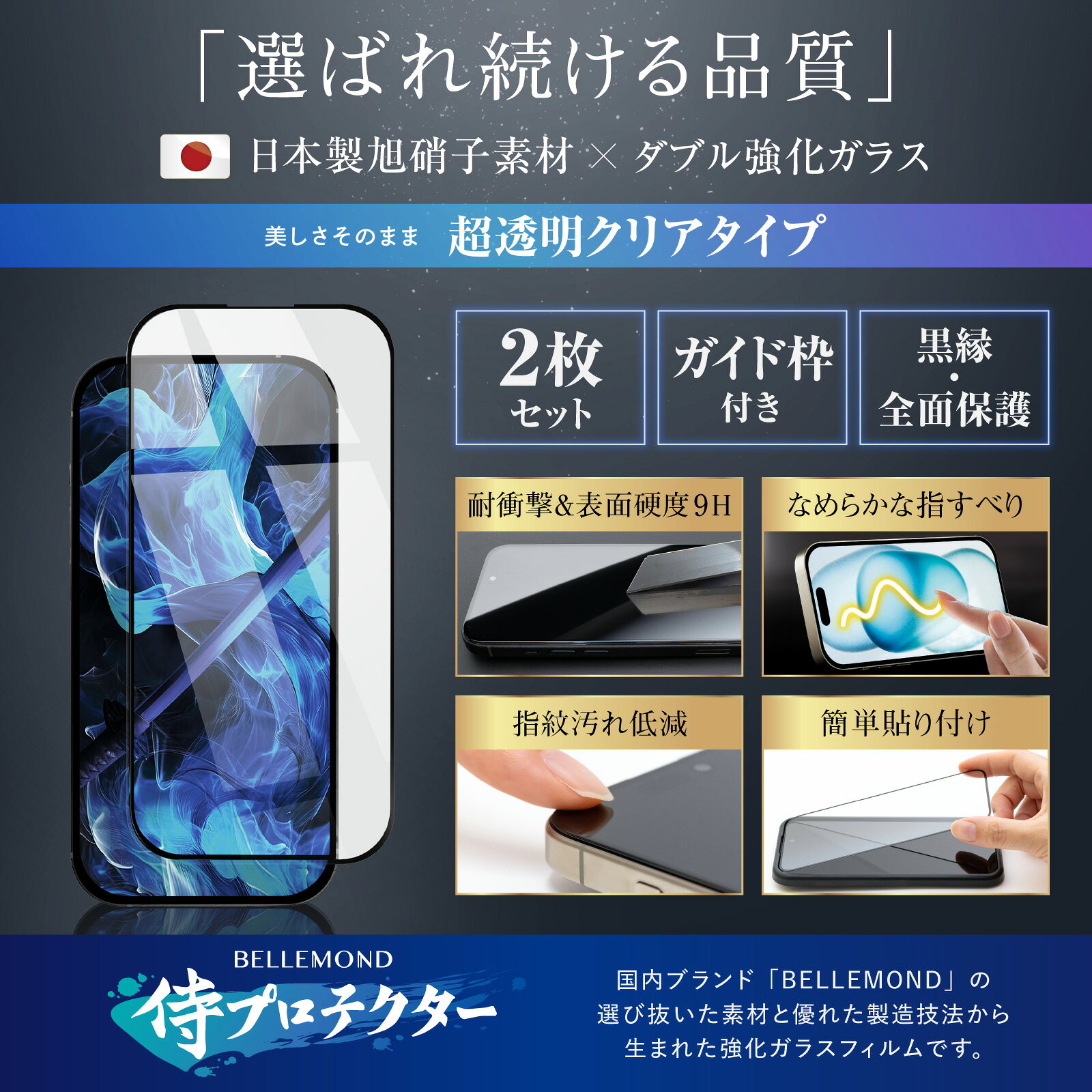 iPhone16 ガラスフィルム 保護フィルム iPhone16pro フィルム 2枚セット ガイド枠...