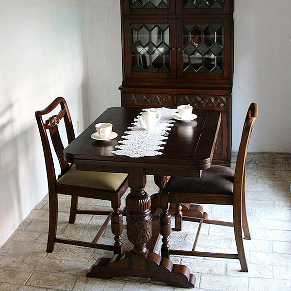 英国 アンティーク リプロダクト おしゃれ オーク ダイニング3点セット 伸長式ドローリーフ(341-jg)+チェア2点(313-jg)【開梱設置送料無料-KYBB】 [3]