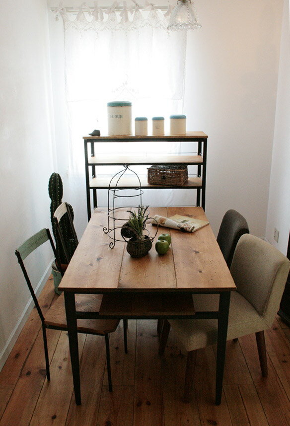 ダイニングテーブル ダイニング セット 木製 カントリー ダイニングチェア ホテル リビング 天板 無垢 北欧 カフェ ナチュラル モダン ラスティックアイアン アイアンカフェテーブル(棚板あり) 1200×8000220-dt-RI-102-120TN [2]