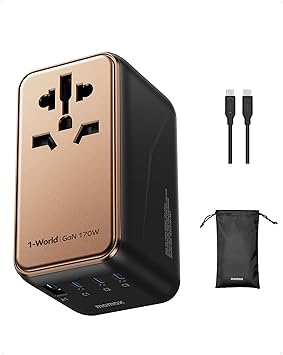 【超高速の170W出力】MOMAX 変換プラグ PD GaN 140W+30W出力 急速充電 海外変換プラグ 全世界対応 5台..