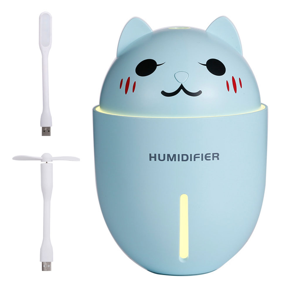 USBファン LEDライトにもなる 猫型 USB 加湿器 卓上 かわいい ネコ USB給電 部屋 オフィス ミスト 扇風機 USBライト 車用 軽量 コンパクト 静音 多機能 ◇DEL-ML-Y1