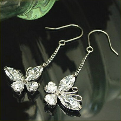 【送料無料】K14WG キュービックジルコニア 蝶々 ゆらゆら ピアス ※pema 24時間限定