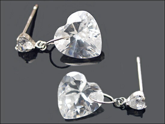 【送料無料】キュービックジルコニアピアス K14WG キュービックジルコニア ハート＆ハート ゆらゆ ...