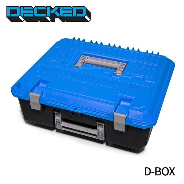 D-BOX DRAWER TOOL BOX LARGE D-BOX ドロアー ツールボックス Lサイズ カラー：BLUE LID（ブルーリッド） DECKED Drawer Systemと DECKED Tool Box内に固定可能。 フルサイズの引き出しとミドルサイズの引き出し、DECKEDツールボックスに適合します。