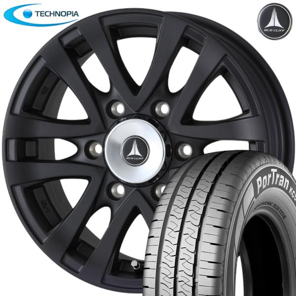 ★期間限定ラジアル★ テクノピア MUD CLIFF（マッドクリフ）15x6.0 ＋33 6H/139.7 マットブラック x4本 ※KUMHO クムホ ポートラン KC53 195/80R15