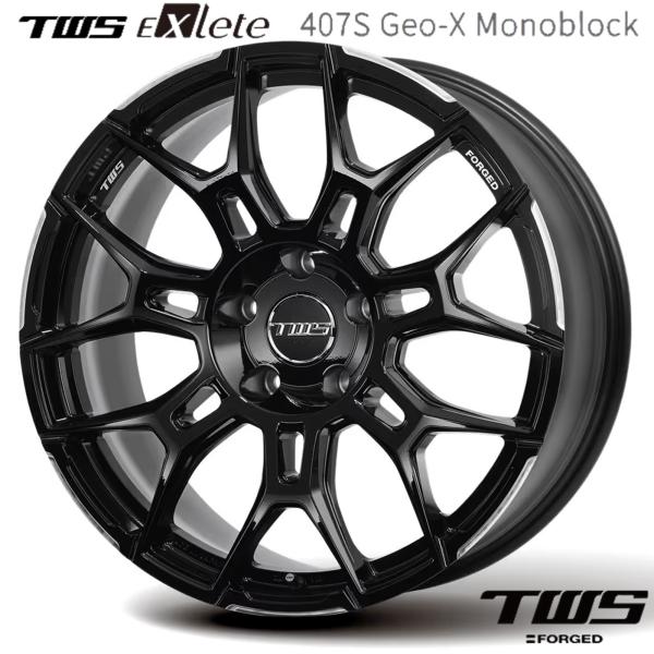 TWS EXlete 407S Geo-X Monoblock（エクスリート・407S ジオクロス モノブロック）20x9.5 +25 5H/130 フェイス2グロスブラック/カットフィニッシュ x4本