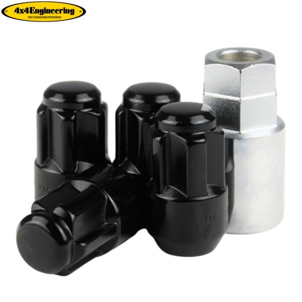 【4x4エンジニアリング】ロックナット4個＋ロックアダプター1個入り ブラック 19HEX M14X1.5 60度テーパー 高さ43mm（GEN-089） ※スチール製