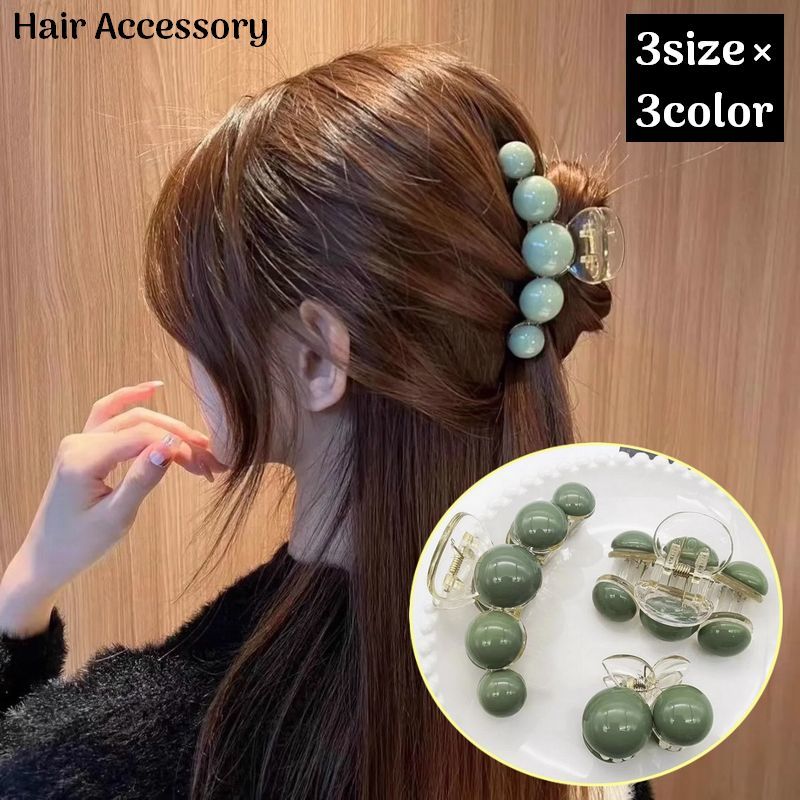 乐天商城 - バンスクリップ ヘアクリップ レディース ヘアアクセサリー 髪留め 髪飾り フェイクパール ボール 大きめ しっかり まとめ髪