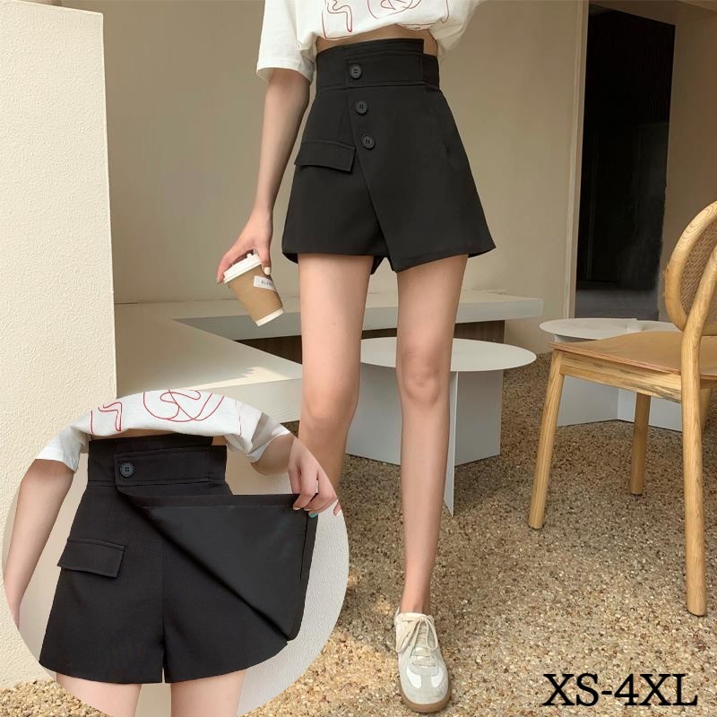 乐天商城 - キュロットパンツ レディース ラップスカート風 ショートパンツ ミニ丈 ミニスカ風 巻きスカート風 大きいサイズあり ショーパン ラップキュロット スカパン スカートパンツ 無地 単色 シンプル おしゃれ かわいい セクシー ヘルシー 脚長 脚見せ 黒 ブラック 夏 春