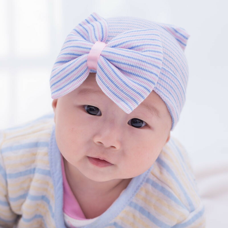 ベビー帽子 ニット帽 帽子 ベビーキャップ 赤ちゃん 女の子 新生児 乳児 リボン ボーダー柄 無地 かわいい おしゃれ キュート ベビー用品 防寒 ピンク ブラック レッド はじめての帽子 保護 3