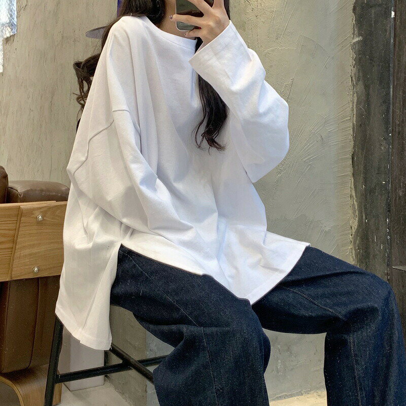 チュニック 長袖 ロングTシャツ カットソー オーバーサイズ ビッグシルエット レディース 女性 トップス ゆったり サイドスリット 無地 シンプル お洒落 カジュアル 婦人服 moccasin-10412157 BACKYARD FAMILY インテリアタウン サンプル画像2