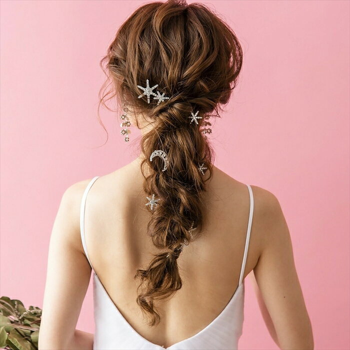 ブライダル ヘアアクセサリー 楽天 おしゃれ 星 大きめ スターモチーフ 月モチーフ ヘアピン 6本セット 大人 結婚式 花嫁 披露宴 パーティー 二次会 2次会 前撮り ウェディングドレス Stardust H-107 ブライダル小物 ウェディング小物の商品画像 3
