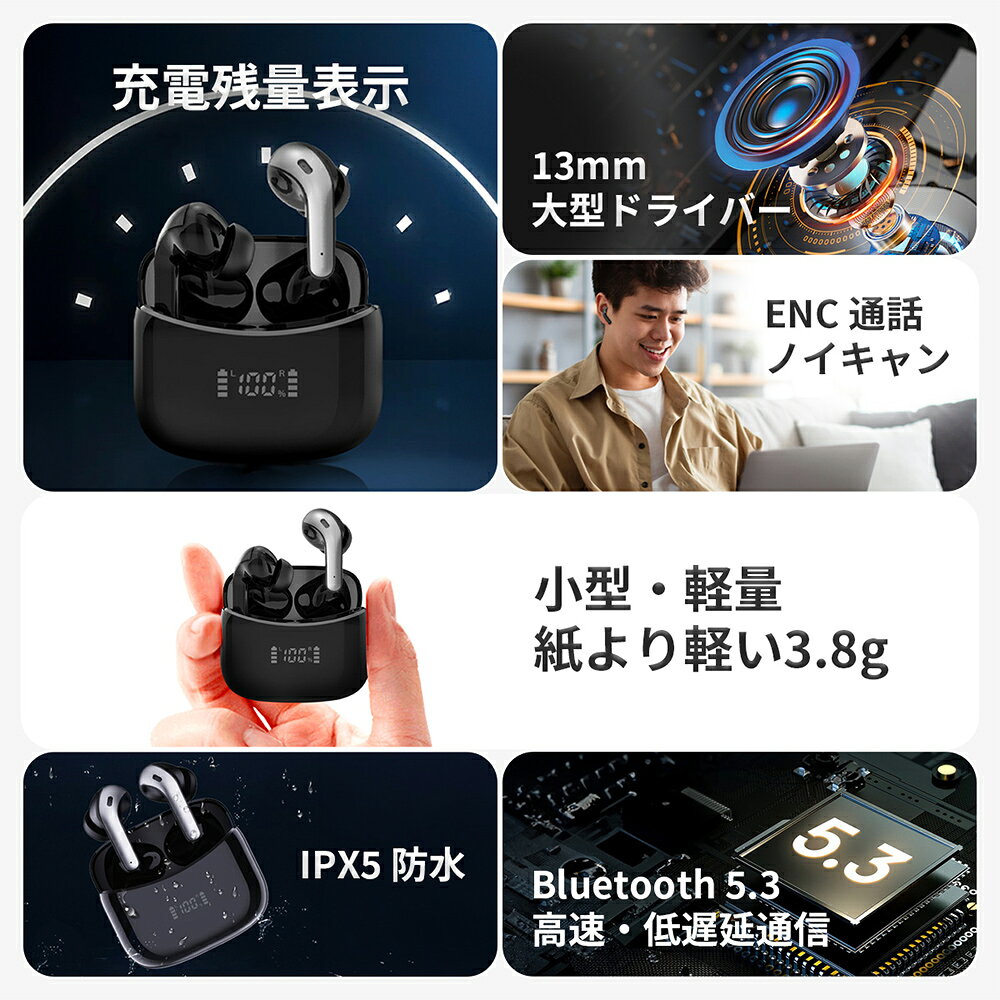 ワイヤレスイヤホン 楽天 ヘッドセット ワイヤレス イヤホン イヤホンマイク ノイズキャンセリング bluetoothイヤホン ワイヤレスイヤフォン ブルートゥース 通話 ハンズフリー 片耳 両耳 スポーツ 超軽量 ノイキャン Mi Tune01 オーディオ moccasin-10372334 BACKYARD FAMILY インテリアタウン サンプル画像3