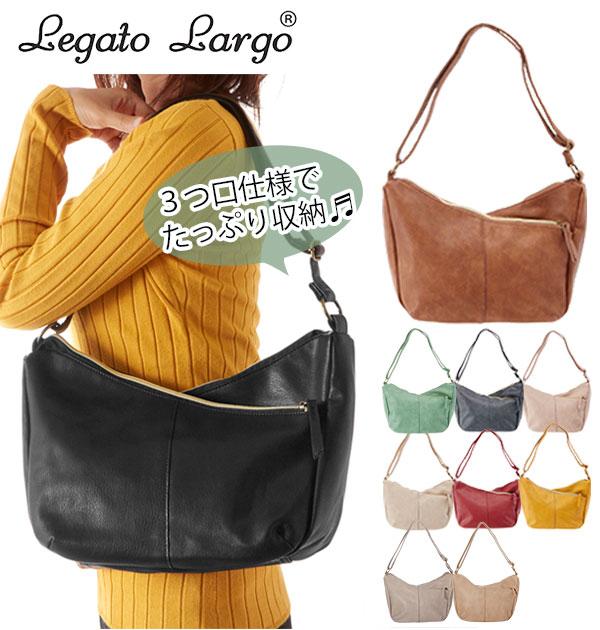 Legato Largo ショルダーバッグ ショルダーバッグ Legato Largo レガートラルゴ 楽天 ミニショルダー バッグ ななめ掛け 3つ口 レディース シンプル スモーキー シボ 合皮 ショルダー 調節 多収納 多機能 フェイクレザー ポケット ななめ掛けバッグ 軽量 軽い 旅行 カジュアル バナナ型 斜め掛け バック