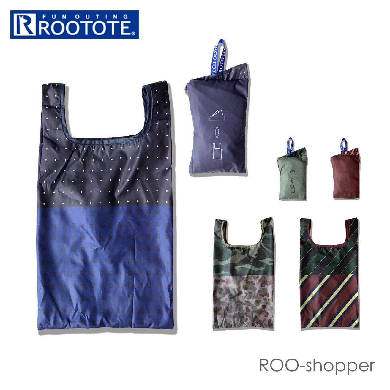 ルートート エコバッグ 楽天 Roo-shopper ブランド ROOTOTE 折りたたみ コンパクト ルーショッパー メンズ レディース 買い物バッグ 折りたたみバッグ ポケットチーフ ポケット おしゃれ シンプル かっこいい かわいい 再生生地 RENU 6749