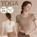 ヨガ トップス カップ付き 楽天 パッド付き 半袖 フィットネスウェア ヨガウェア 女性 レディース 通気性 ラウンドネック スタイリッシュ 半袖トップス レデ...