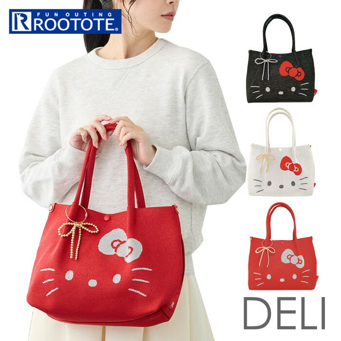 ROOTOTE ルートート トートバッグ 8462 楽天 軽量 軽い 肩掛けバッグ 横型 トートバック 通勤 サブバッグ DELI デリ キャラクター サンリオ キティちゃん Hello Kitty フェイス 無地 おしゃれ かわいい 刺繍 レディース