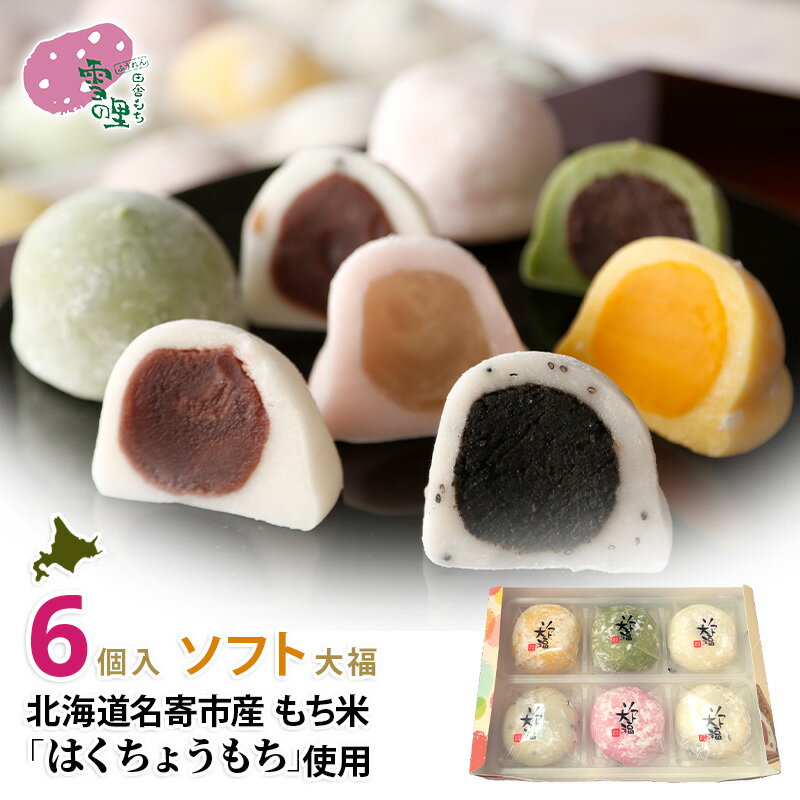 大福 あんこ ソフト大福 6個入 白、塩豆、よもぎ、赤、かぼちゃ、ごま（各90g）大福餅 風連 もち 名寄 ふうれん 和菓子 ギフト スイーツのサムネイル