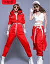 つなぎ 男女兼用 ZUMBAウェア カッコイイ イウエスト ストリートダンサー ヒップホップジャズダンス服 大人 レディース メンズ おしゃれ JAZZ HIPHOP 韓国 スポーツ風 ステージ服 レッスン着 練習服 団体演出 レッド(4)