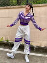 パープル へそ出しショート丈ジャケット レディースZUMBAウェア ヒップホップ ダンス衣装 hiphop ジャズ フード付き トレーナー 女性用 プルオーバー 長袖 春 秋服