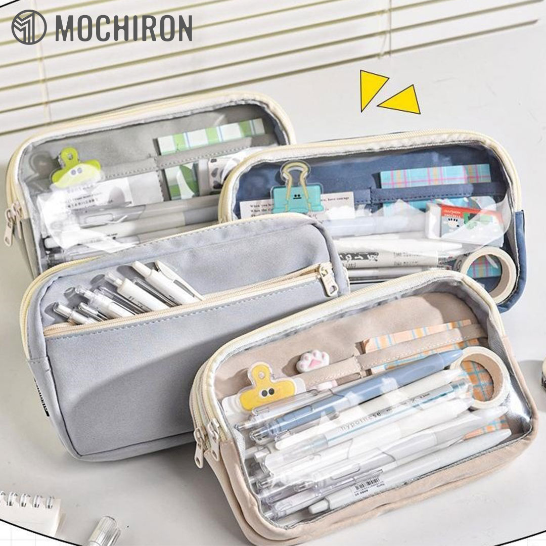 前面クリアペンケース【大容量シリーズ】 外側 内側ポケット付き かわいい 高校生女子 シンプル 文具 韓国 おしゃれ 可愛い スリムポーチ 大学生 中学生 ブラ...