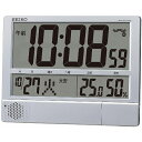 SEIKO セイコー 掛け時計 置き時計 兼用 プログラムクロック 銀色メタリック SQ434S 電波時計 デジタル カレンダー 温度計 湿度計