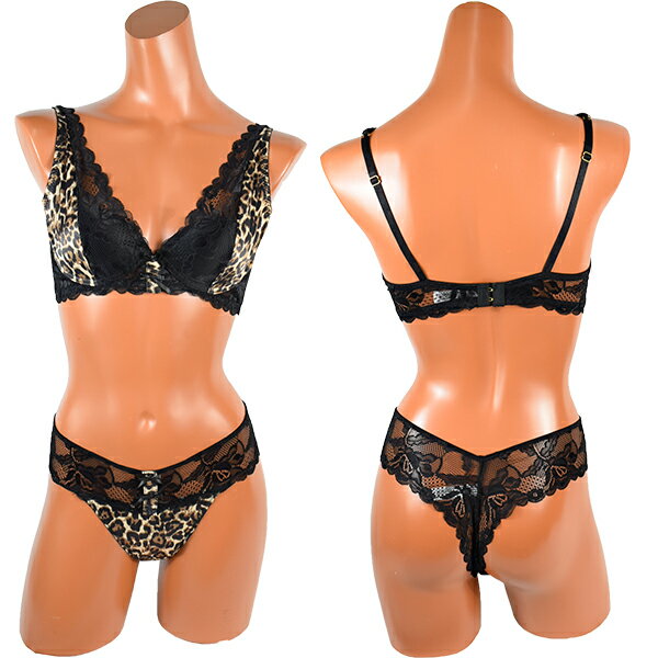 イタリア インポート ランジェリー/ブランドランジェリー LOVE&BRA 67997 アニマル柄とレースのプッシュアップブラ・ブラジリアンタンガセット 黒 3