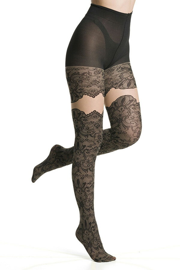 NEW・新作 イタリア インポート ブランド 柄タイツ TRASPARENZE CYCLONE ボタニカル柄切替柄タイツ ベージュ・黒 3