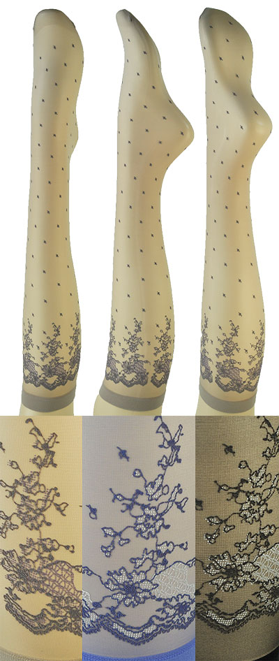 SANPELLEGRINO LIMOGES 花柄ニーハイソックス ブルー、黒、ベージュ