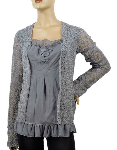 在庫一掃セール イタリアインポートニット SISTE'S フェイクレイヤードモヘアチュニック グレー