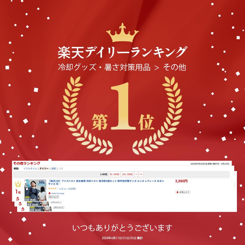 【楽天1位】アイスベスト 男女兼用 冷却ベスト 保冷剤3個セット 熱中症対策グッズ ...