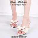 ミュール サンダル リボン オープントゥ リボン付き 黒 赤 ローヒール ハイヒール 20cm 20.5cm 21cm 21.5cm 22cm 22.5cm 2...