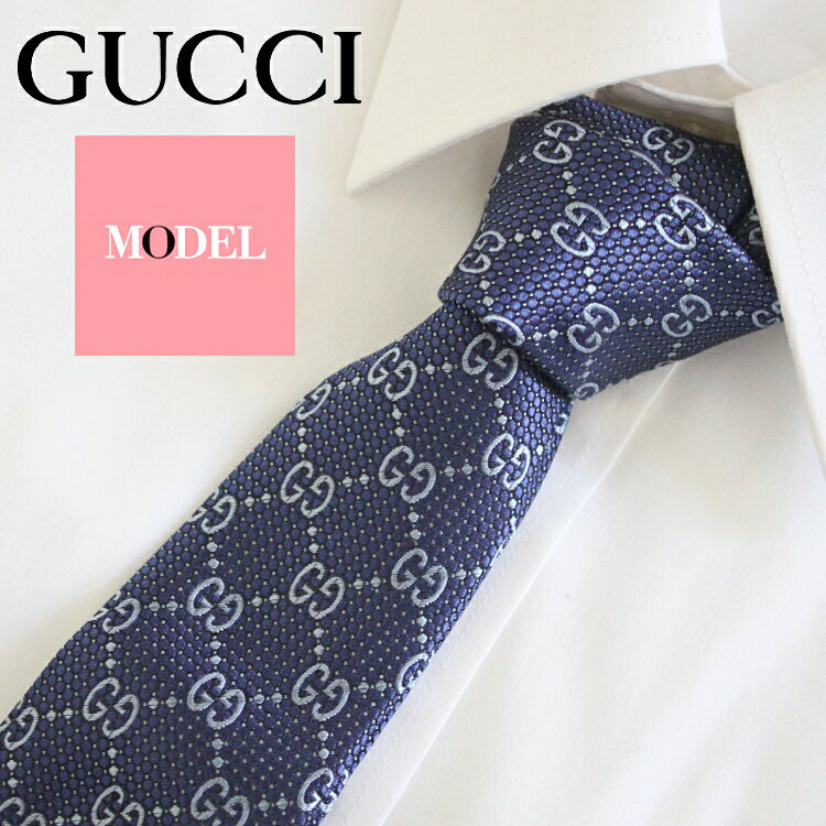 グッチ GUCCI ネクタイ メンズ GG柄 ダブルG GGマーク ネイビー ブルー 紺 青 水色 シルク 新品 本物 正規品 アウトレット 408865 4E002 4069