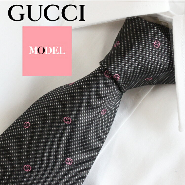 グッチ GUCCI ネクタイ メンズ GG柄 ダブルG GGマーク 黒 ブラック ピンク 総柄 シルク 新品 本物 正規品 アウトレット 349398 4B002 1072