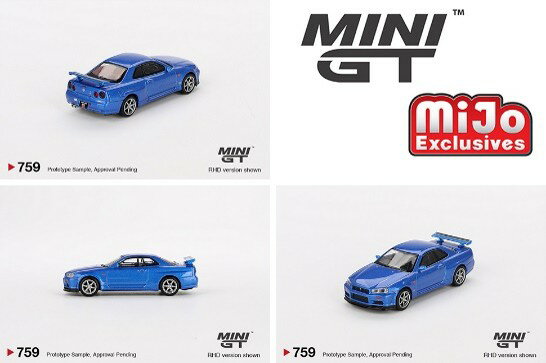樂天商城 - 1/64 Nissan スカイライン GT-R R34 Vスペック ベイサイドブルー(右ハンドル)MGT00759-MJ