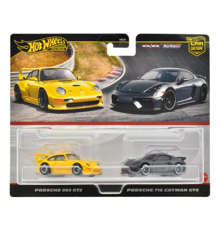樂天商城 - ホットウィール プレミアム 2パック ポルシェ 993 GT2 / ポルシェ 718 ケイマン GT4HRR82