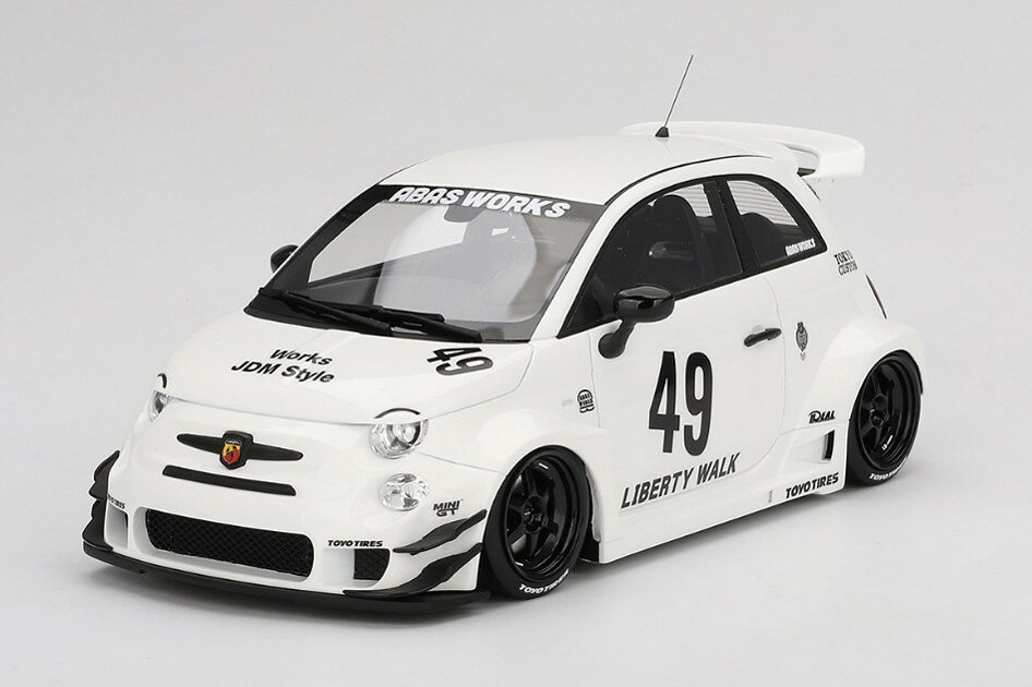 1/18 アバルト 595 LB-WORKS x Abas Works ガラ ホワイトTS0606 F40の魂を宿した、白く輝く究極のカスタムアバルト。 TOP SPEEDから、リバティーウォークとロッソカーズのコラボ「ABAS WORKS」仕様のアバルト 595が登場。フェラーリ F40をオマージュし、NACAダクトや3本出しマフラーを再現した独創的なスタイルが魅力です。美しいガラ ホワイトのボディに、カスタムの情熱が凝縮された一台をぜひお手元に。 2
