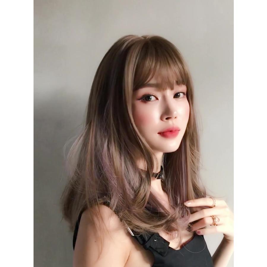 ウィッグ セミロング ワンカール ハニー ブラウン ピンク フルウィッグ かつら ネット付き 前髪あり 自然 バレない 普段使い おしゃれ 小顔効果