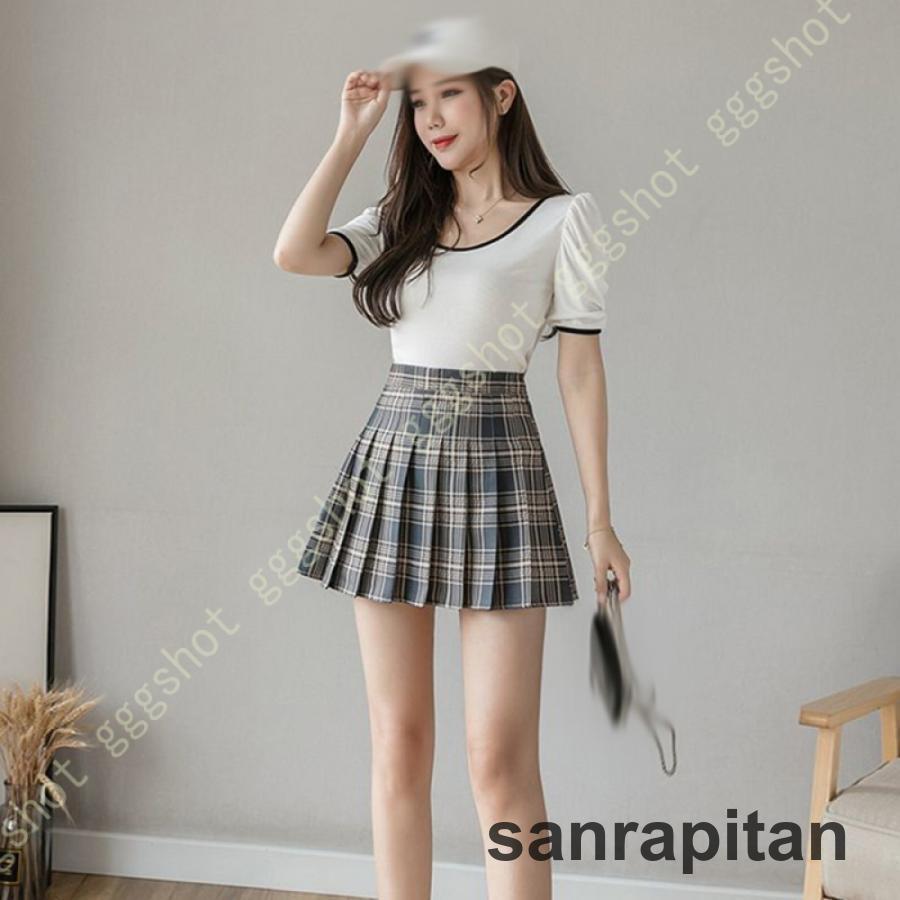 スカート 通勤 ミニ aライン ガーリー プリーツスカート チェックスカート チェック柄 おしゃれ エレガント 楽ちん グリーン ピンク プリーツ