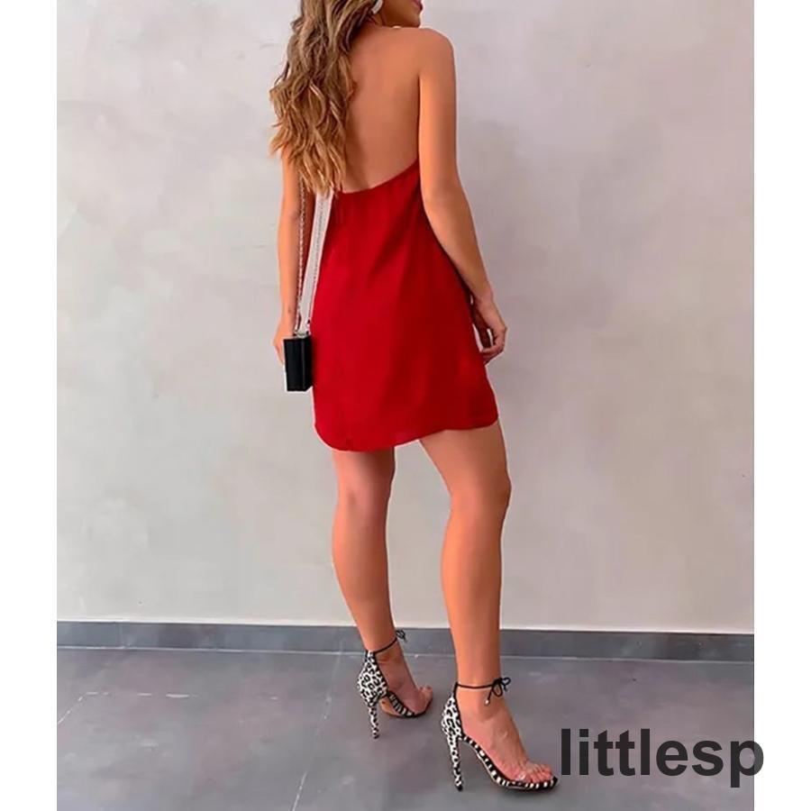 リゾート ワンピース 大人 レディース 赤い ドット Vネック ホルター ドレス ビーチ スカート おしゃれ きれいめ シンプル かわいい エレガント