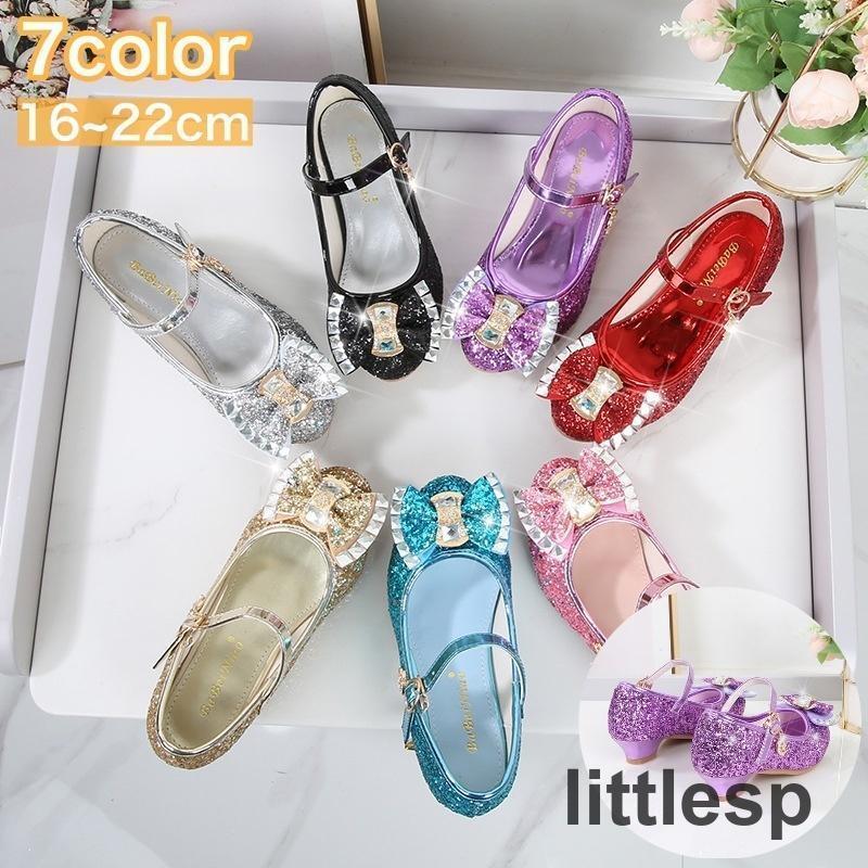 フォーマルシューズ パンプス ストラップ付き 子供用 キッズ ジュニア 靴 女の子 ラウンドトゥ ローヒール フラットヒール リボン キラキラ ラメ
