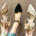 セパレート パンプス ポインテッドトゥ ストラップ 低反発 履き心地 歩きやすい 靴 7cm チャンキーヒール レディース Vカット お出かけ 通年 大人