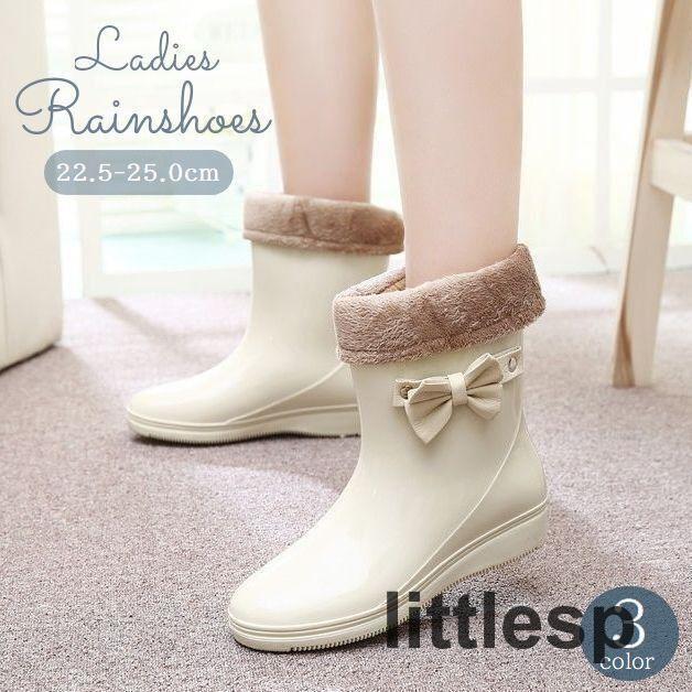 レインブーツ レインシューズ 長靴 レディース 女性用 ショート丈 ミドル丈 リボン フェイクファー 無..